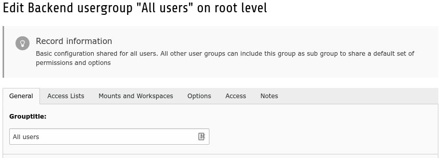 Record information in a be_groups row