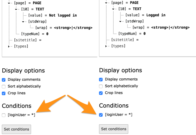 The TypoScript object browser showing the output of an ELSE condition.