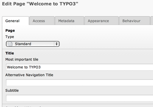 The standard form for editing a page