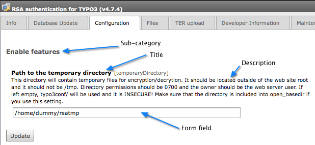 Configuration screen for the rsaauth extension