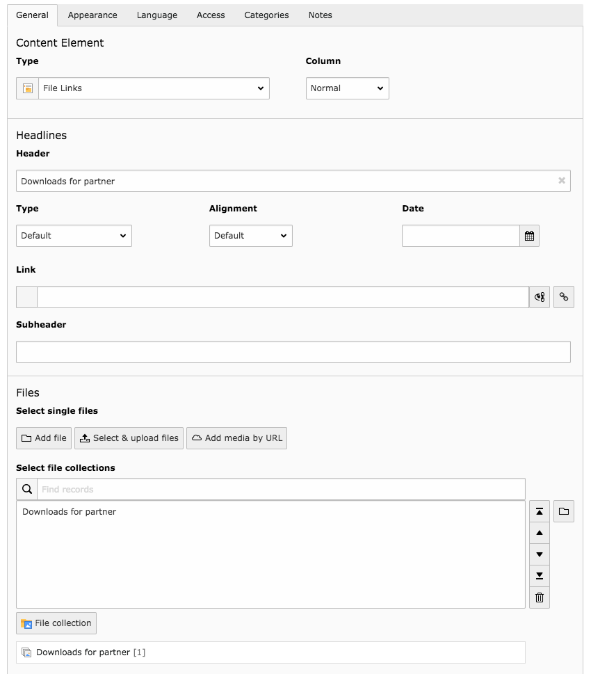 A file links content element