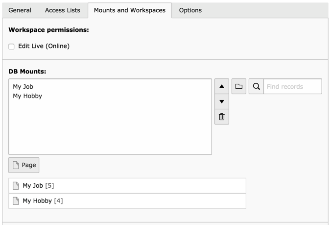 The DB mounts for group "Editors"