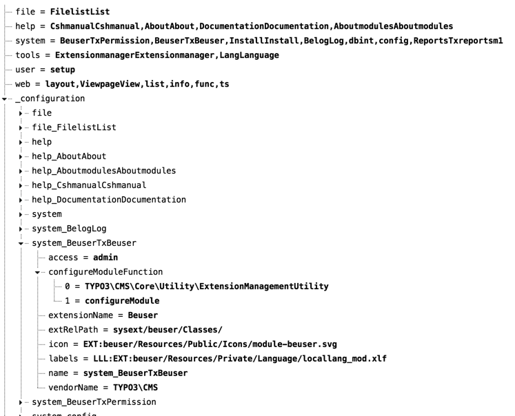 Exploring the TBE_MODULES array using the Configuration module